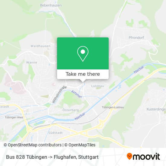 Bus 828 Tübingen -> Flughafen map