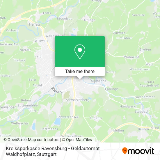 Карта Kreissparkasse Ravensburg - Geldautomat Waldhofplatz