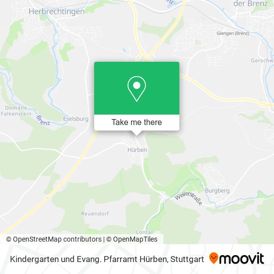 Карта Kindergarten und Evang. Pfarramt Hürben