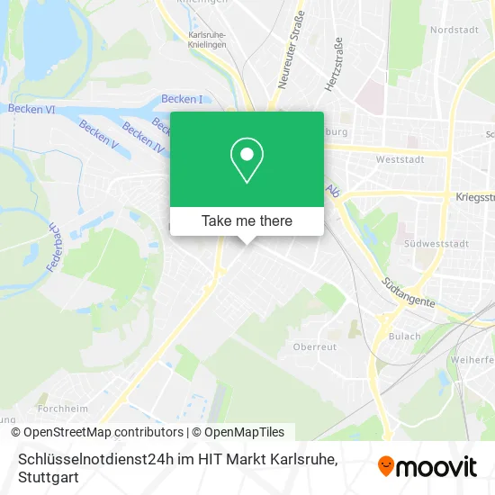 Карта Schlüsselnotdienst24h im HIT Markt Karlsruhe