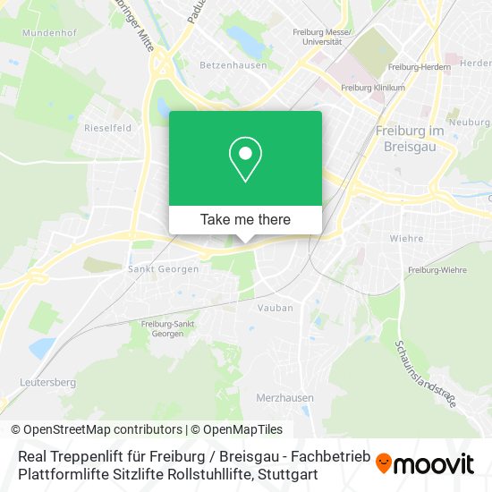 Карта Real Treppenlift für Freiburg / Breisgau - Fachbetrieb Plattformlifte Sitzlifte Rollstuhllifte