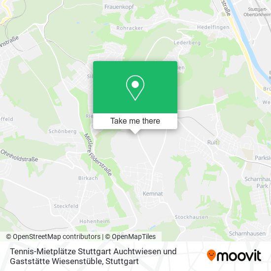 Tennis-Mietplätze Stuttgart Auchtwiesen und Gaststätte Wiesenstüble map