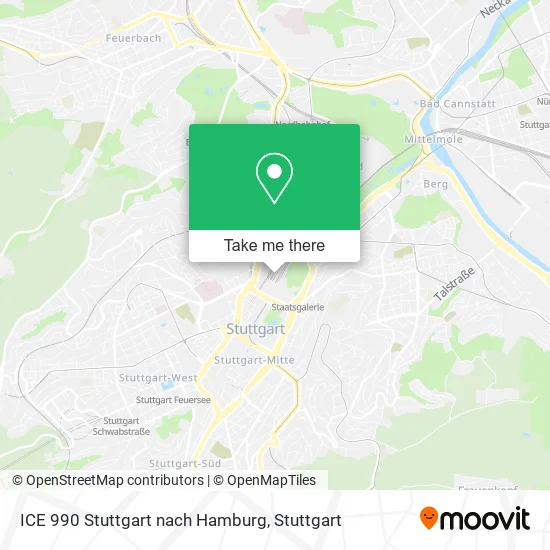 Карта ICE 990 Stuttgart nach Hamburg