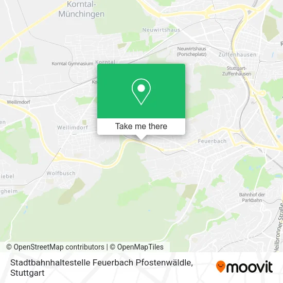 Карта Stadtbahnhaltestelle Feuerbach Pfostenwäldle