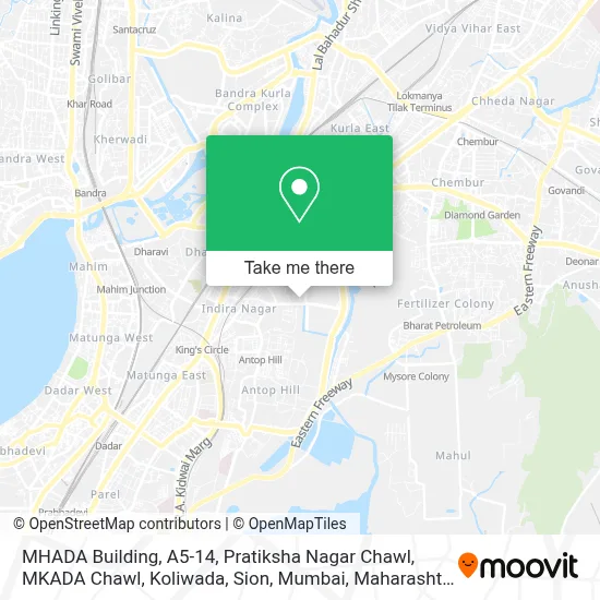 Mhada Building, A5-14, Pratiksha Nagar Chawl, Mkada Chawl, Koliwada, Sion, Mumbai, Maharashtra 4000 map