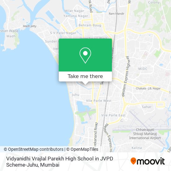 Vidyanidhi Vrajlal Parekh High School in JVPD Scheme-Juhu map