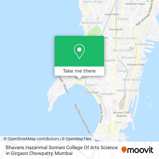 Bhavans Hazarimal Somani College Of Arts Science in Girgaon Chowpatty map