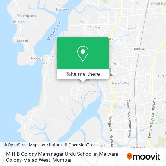 M H B Colony Mahanagar Urdu School in Malwani Colony-Malad West map