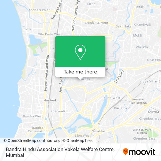 Bandra Hindu Association Vakola Welfare Centre map