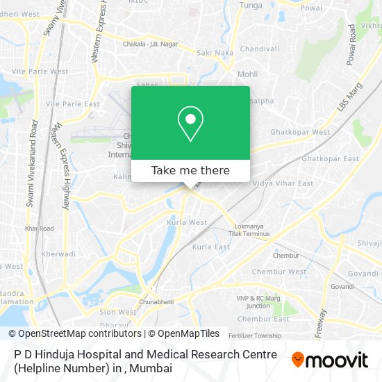 P D Hinduja Hospital and Medical Research Centre (Helpline Number) in map