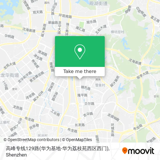 高峰专线129路(华为基地-华为荔枝苑西区西门) map