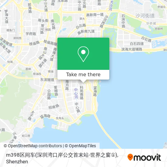m398区间车(深圳湾口岸公交首末站-世界之窗①) map