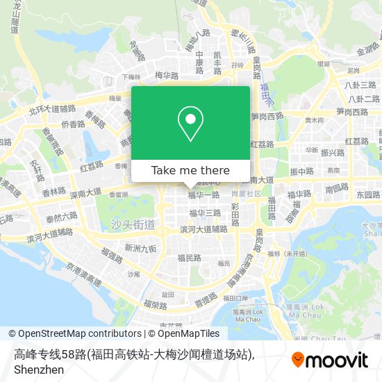 高峰专线58路(福田高铁站-大梅沙闻檀道场站) map