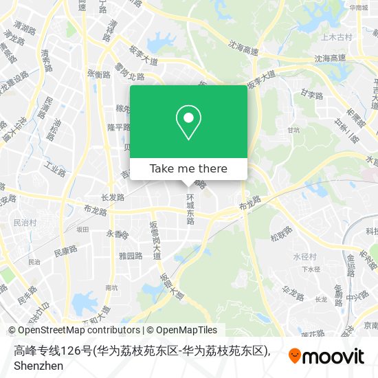 高峰专线126号(华为荔枝苑东区-华为荔枝苑东区) map