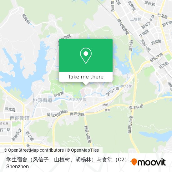 学生宿舍（风信子、山楂树、胡杨林）与食堂（C2） map