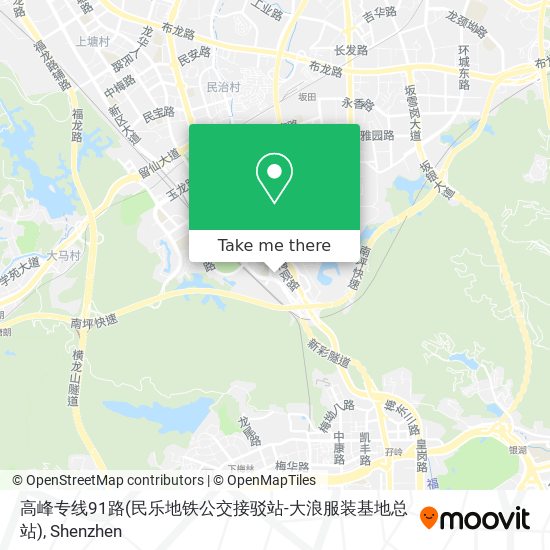 高峰专线91路(民乐地铁公交接驳站-大浪服装基地总站) map