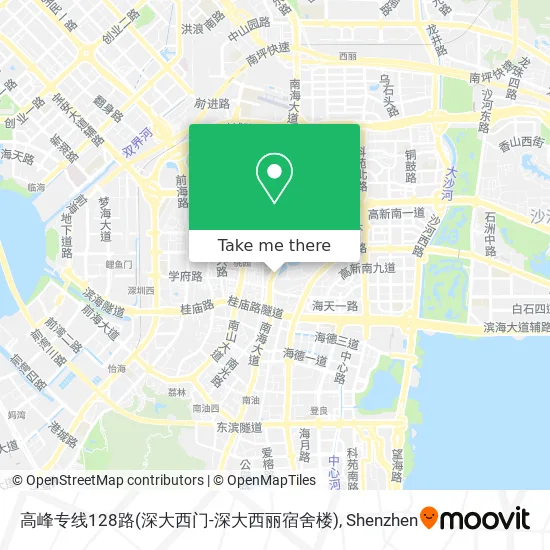高峰专线128路(深大西门-深大西丽宿舍楼) map