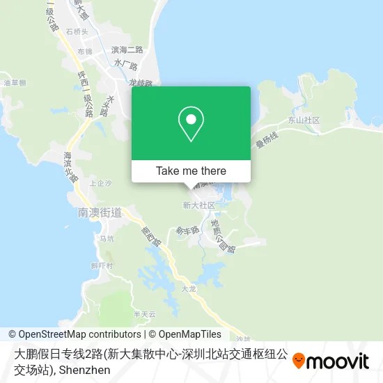 大鹏假日专线2路(新大集散中心-深圳北站交通枢纽公交场站) map