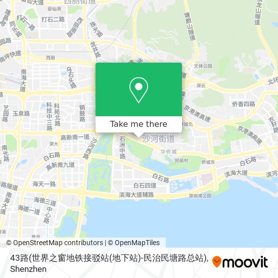 43路(世界之窗地铁接驳站(地下站)-民治民塘路总站) map