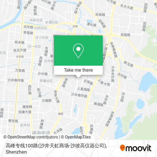 高峰专线100路(沙井天虹商场-沙彼高仪器公司) map