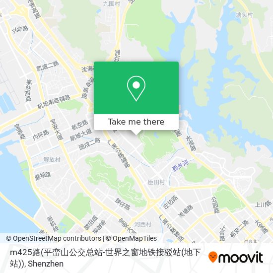 m425路(平峦山公交总站-世界之窗地铁接驳站(地下站)) map