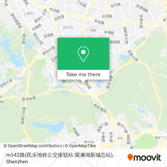m342路(民乐地铁公交接驳站-观澜湖新城总站) map