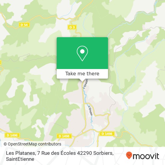 Mapa Les Platanes, 7 Rue des Écoles 42290 Sorbiers