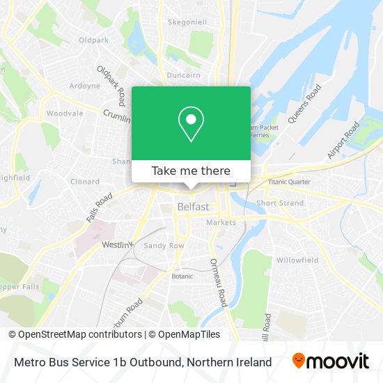 Metro Bus Service 1b Outbound map