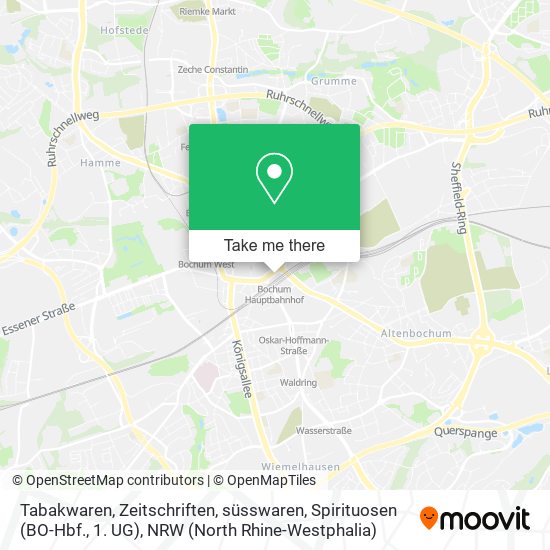 Tabakwaren, Zeitschriften, süsswaren, Spirituosen (BO-Hbf., 1. UG) map