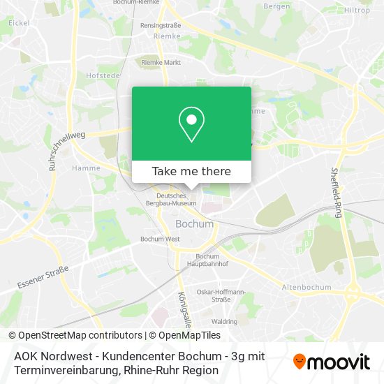 AOK Nordwest - Kundencenter Bochum - 3g mit Terminvereinbarung map