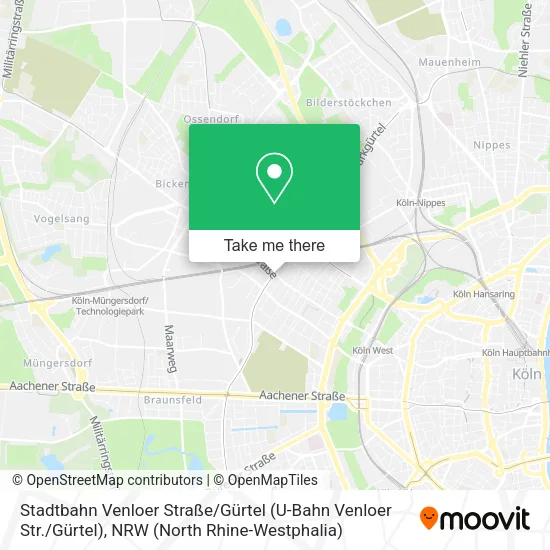 Карта Stadtbahn Venloer Straße / Gürtel (U-Bahn Venloer Str. / Gürtel)