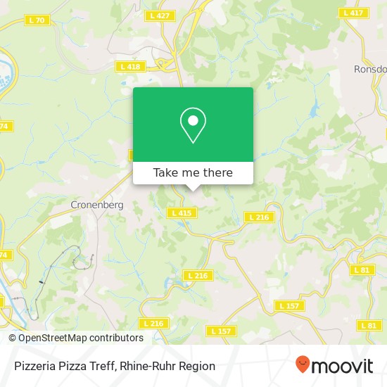 Карта Pizzeria Pizza Treff, Mastweg 98 Cronenberg, 42349 Wuppertal