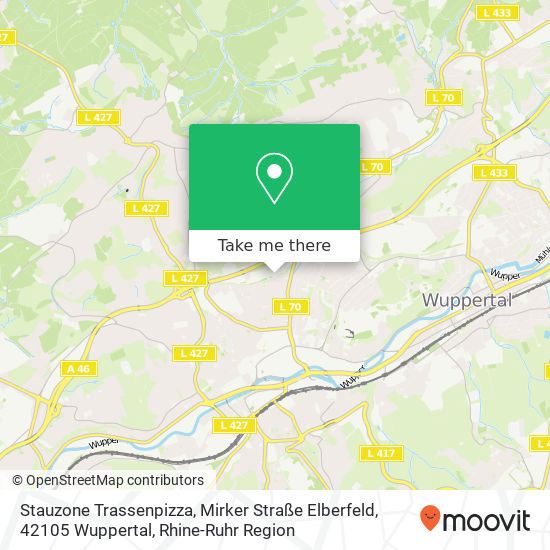 Карта Stauzone Trassenpizza, Mirker Straße Elberfeld, 42105 Wuppertal