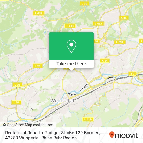 Карта Restaurant Rubarth, Rödiger Straße 129 Barmen, 42283 Wuppertal