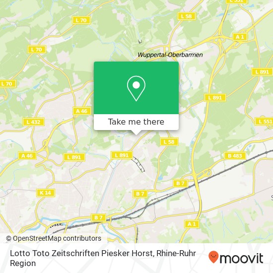 Карта Lotto Toto Zeitschriften Piesker Horst, Wittener Straße 87 Oberbarmen, 42279 Wuppertal