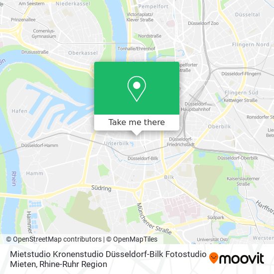 Mietstudio Kronenstudio Düsseldorf-Bilk Fotostudio Mieten map
