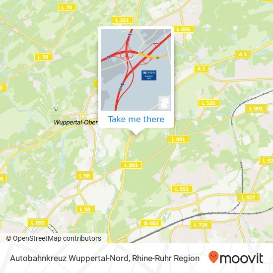 Autobahnkreuz Wuppertal-Nord map