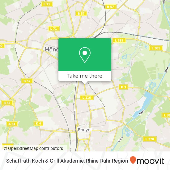 Карта Schaffrath Koch & Grill Akademie, Theodor-Heuss-Straße 99 Innenstadt, 41065 Mönchengladbach