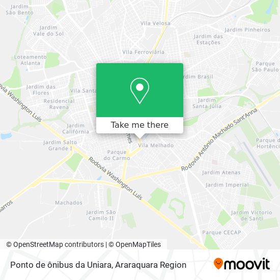 Mapa Ponto de ônibus da Uniara