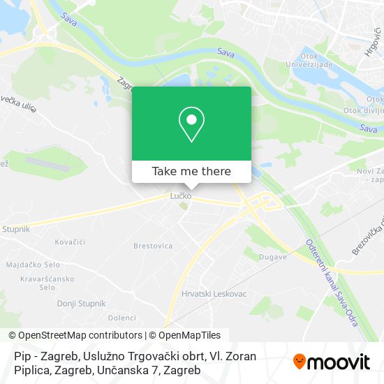 Pip - Zagreb, Uslužno Trgovački obrt, Vl. Zoran Piplica, Zagreb, Unčanska 7 map