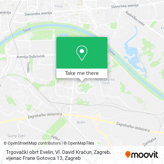 Trgovački obrt Evelin, Vl. David Kračun, Zagreb, vijenac Frane Gotovca 13 map
