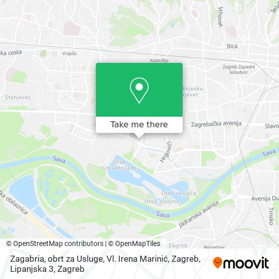 Zagabria, obrt za Usluge, Vl. Irena Marinić, Zagreb, Lipanjska 3 map