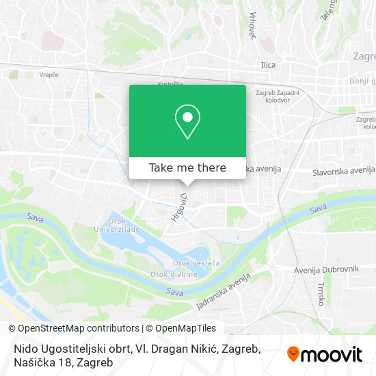 Nido Ugostiteljski obrt, Vl. Dragan Nikić, Zagreb, Našička 18 map