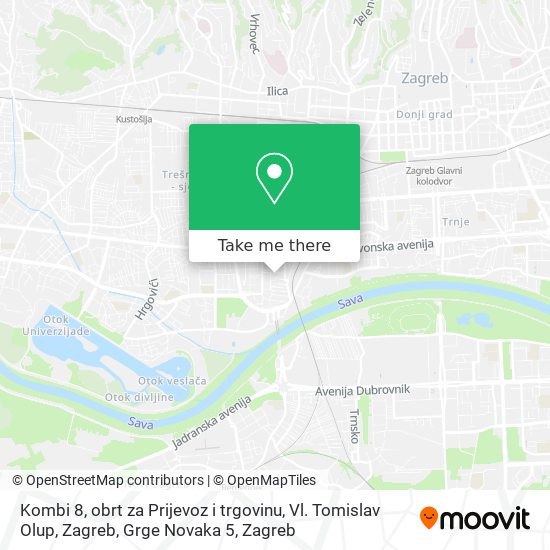 Kombi 8, obrt za Prijevoz i trgovinu, Vl. Tomislav Olup, Zagreb, Grge Novaka 5 map