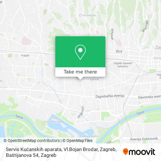 Servis Kućanskih aparata, Vl.Bojan Brodar, Zagreb, Baštijanova 54 map
