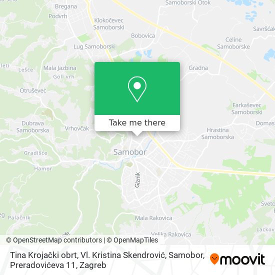 Tina Krojački obrt, Vl. Kristina Skendrović, Samobor, Preradovićeva 11 map