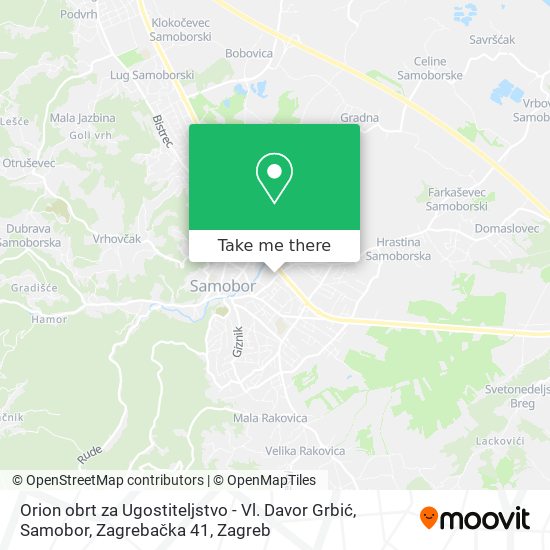 Orion obrt za Ugostiteljstvo - Vl. Davor Grbić, Samobor, Zagrebačka 41 map