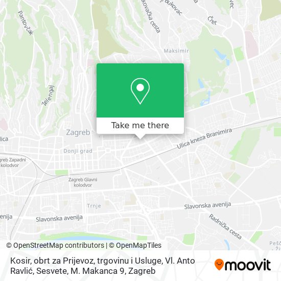 Kosir, obrt za Prijevoz, trgovinu i Usluge, Vl. Anto Ravlić, Sesvete, M. Makanca 9 map
