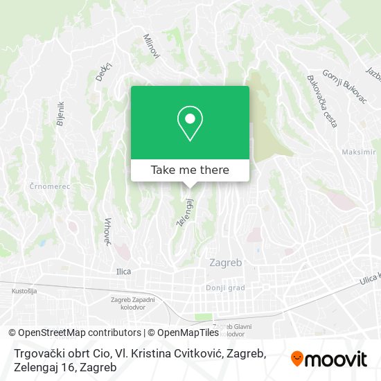 Trgovački obrt Cio, Vl. Kristina Cvitković, Zagreb, Zelengaj 16 map