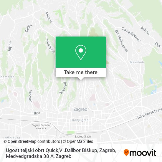 Ugostiteljski obrt Quick,Vl.Dalibor Biškup, Zagreb, Medvedgradska 38 A map